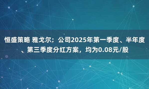 恒盛策略 雅戈尔：公司2025年第一季度、半年度、第三季度分红方案，均为0.08元/股